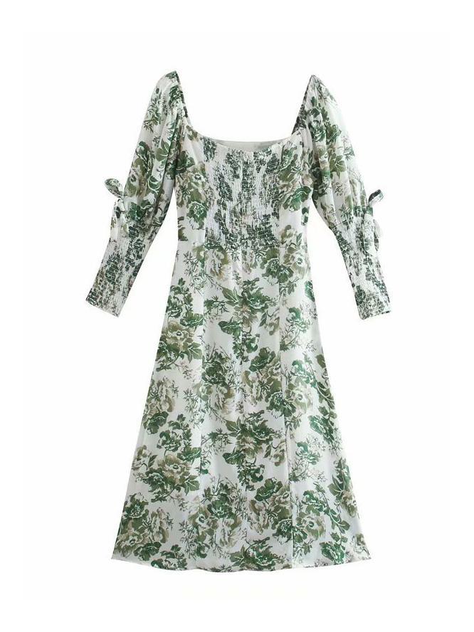 Bella Fancy Dresses US Square Neck Printed Long Sleeve Midi Dress
