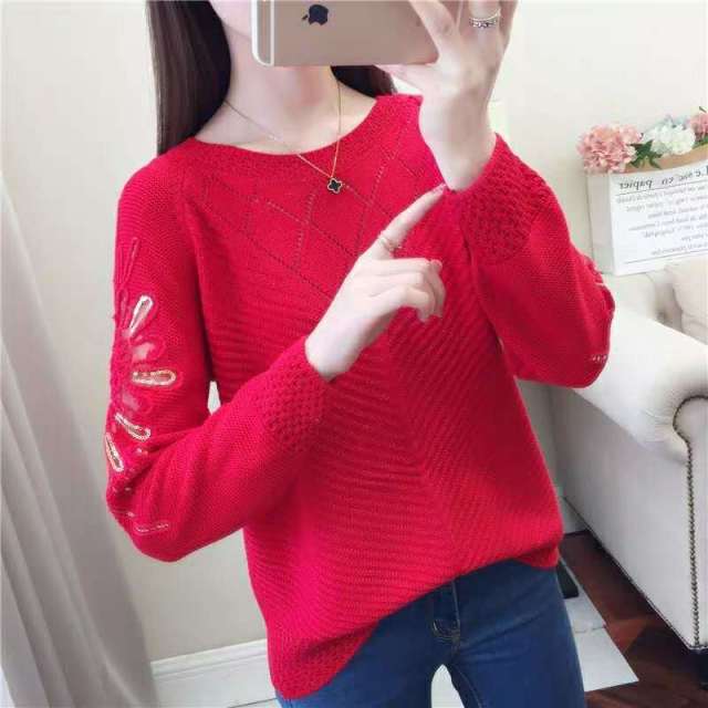 Bella Fancy Dresses US Sweater knit sweater women's top 2020 spring dress new loose-fitting hollow-sleeved lace bottoms thin-fitting