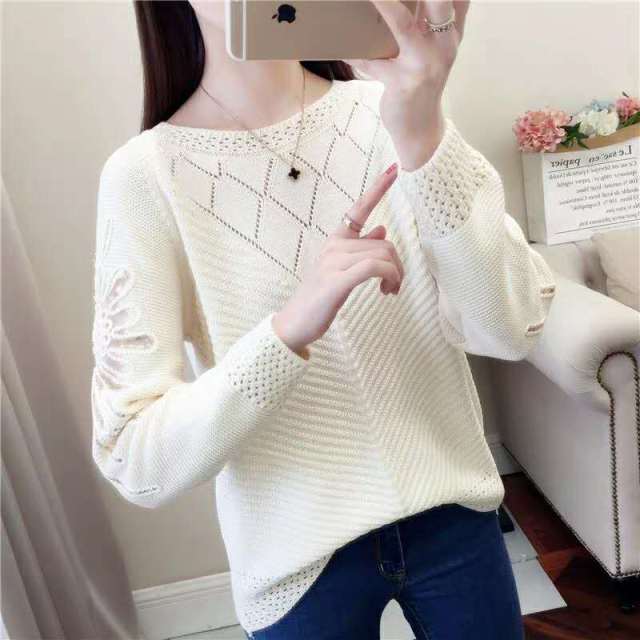 Bella Fancy Dresses US Sweater knit sweater women's top 2020 spring dress new loose-fitting hollow-sleeved lace bottoms thin-fitting