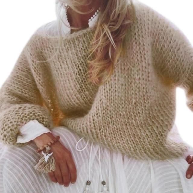 Bella Fancy Dresses US Sweater Women Lantern Long Sleeve Sweater Fluffy Mohair Chunky Knit Loose Jumper Tops