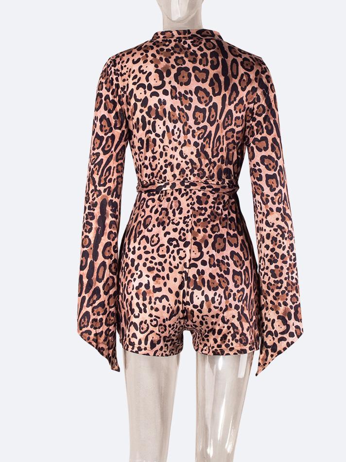 Bella Fancy Dresses US V Neck Leopard Long Sleeve Romper