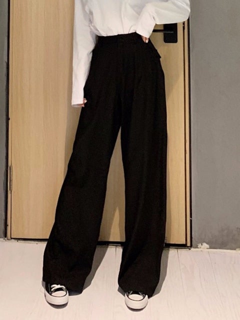 Bella Fancy Dresses US Western Wear 2021 Retro Solid Color Wild Straight Wide Leg Pants Female Spring New Korean Fashion High Waist Casual Long Pants