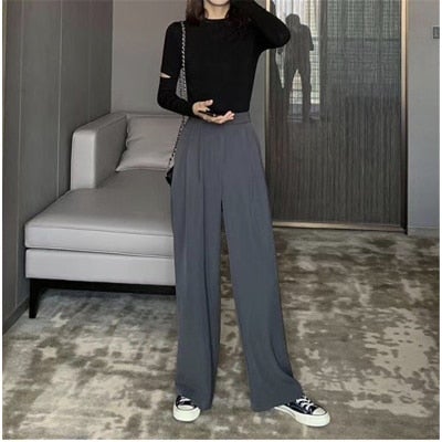 Fashion (grey)7 Colors Korean Silk Satin Wide Leg Pants Women