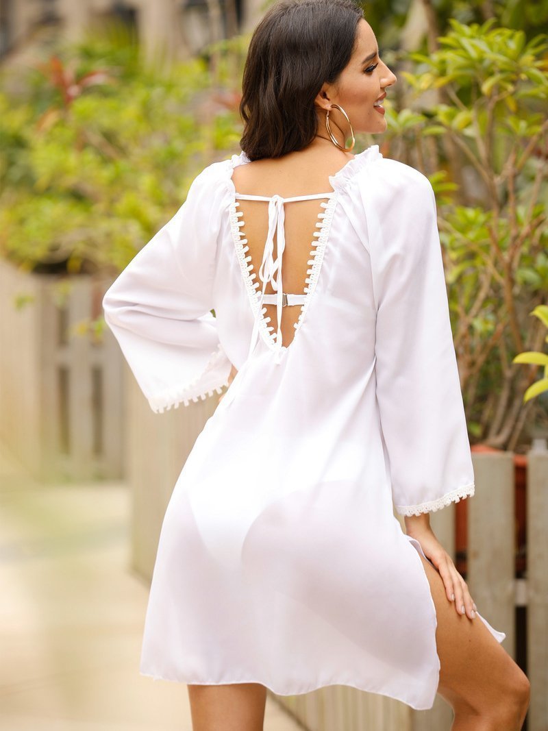 Bella Fancy Dresses US Western Wear Backless Loose Long Sleeve White Dress