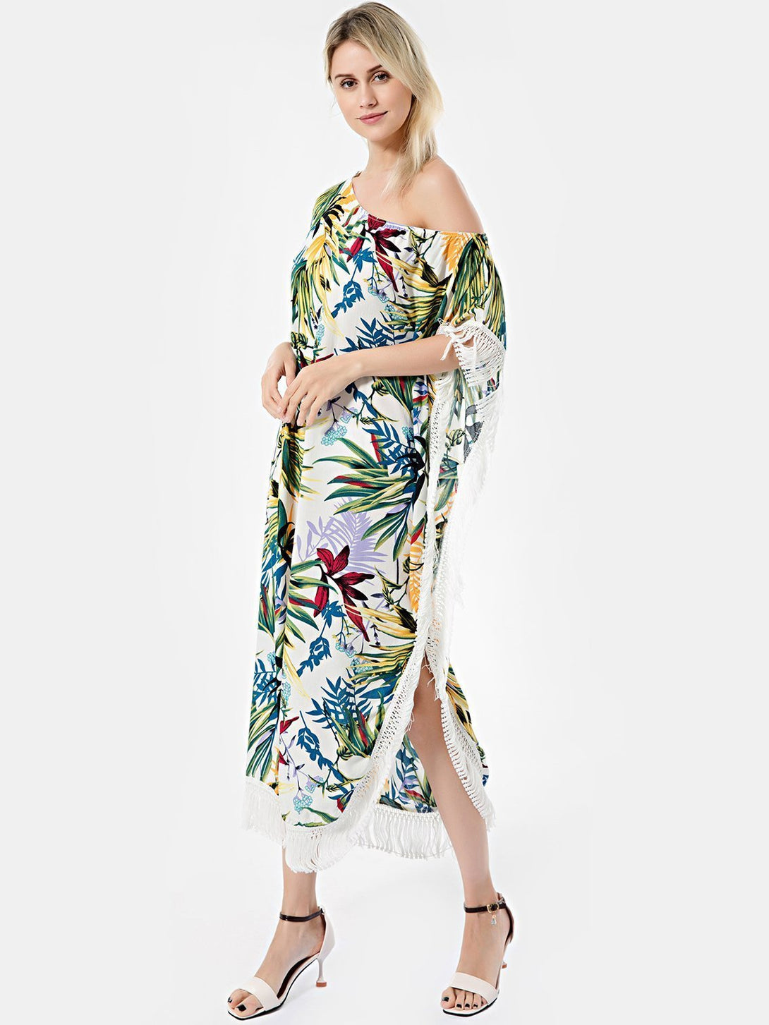 Bella Fancy Dresses US Western Wear Bohemian Leaf Printed Tassel Short Sleeve Dress