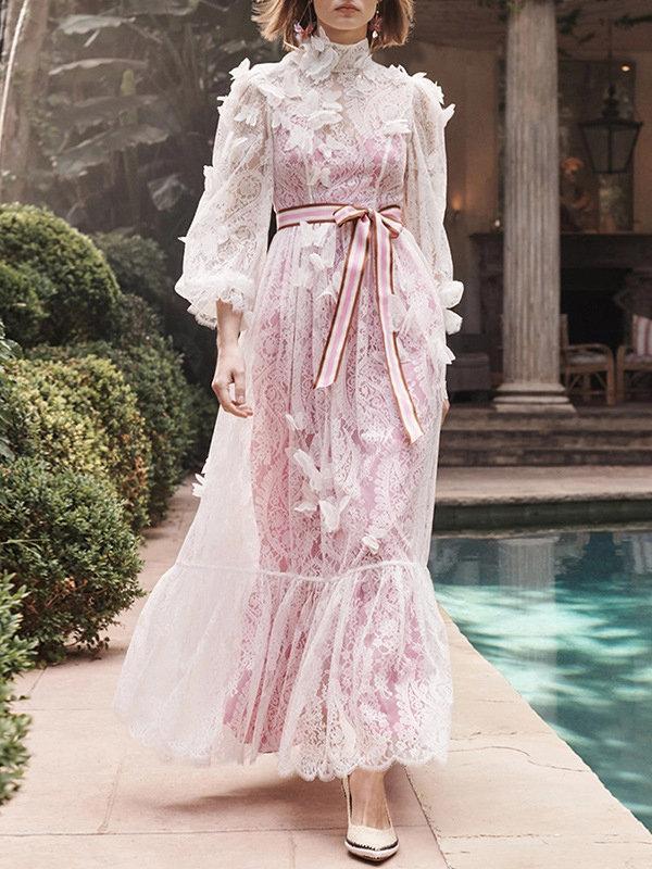 Bella Fancy Dresses US Western Wear Boutique Mock Neck Embroidery Applique Pink Two Piece Dress