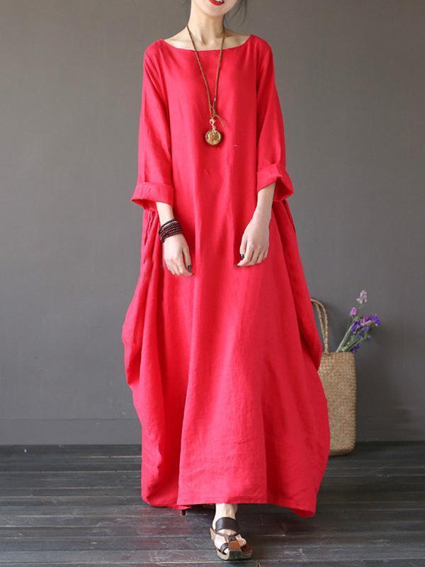Bella Fancy Dresses US Western Wear Casual Long Sleeve Solid Color Maxi Dress