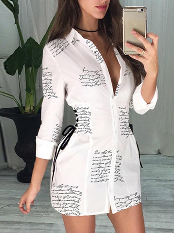 Bella Fancy Dresses US Western Wear Casual Printed White Shirt Dress