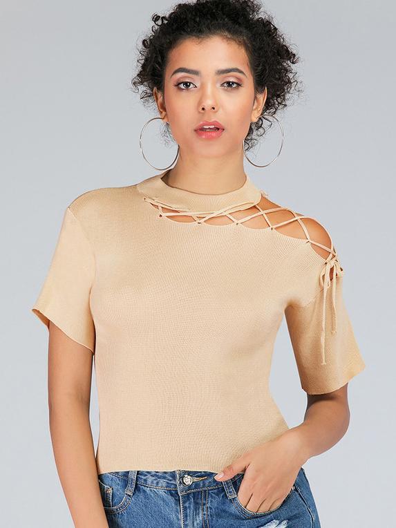 Bella Fancy Dresses US Western Wear Chic Design Lace Up Shoulder Short Sleeve Ladies T-shirts