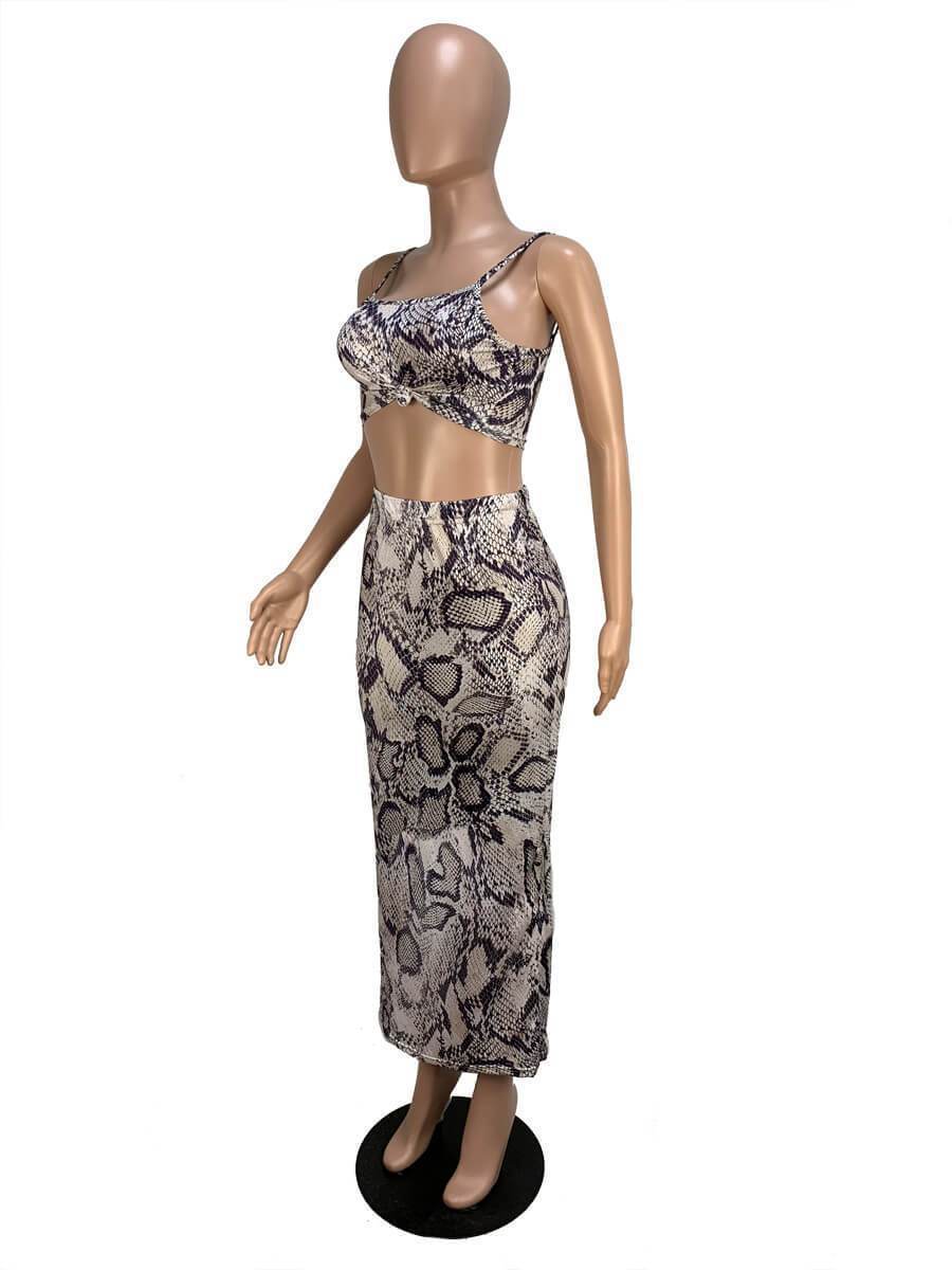 Bella Fancy Dresses US Western Wear Cropped Snake Printed Two Piece Skirt And Top