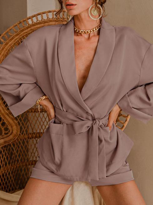 Bella Fancy Dresses US Western Wear Elegant Solid Tie-Wrap Two Piece Short Set