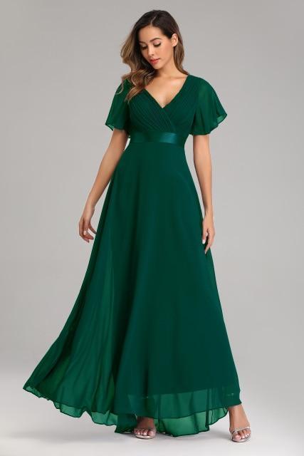 Bella Fancy Dresses US Western Wear Elegant V-Neck Ruffles Chiffon Formal Evening Gown