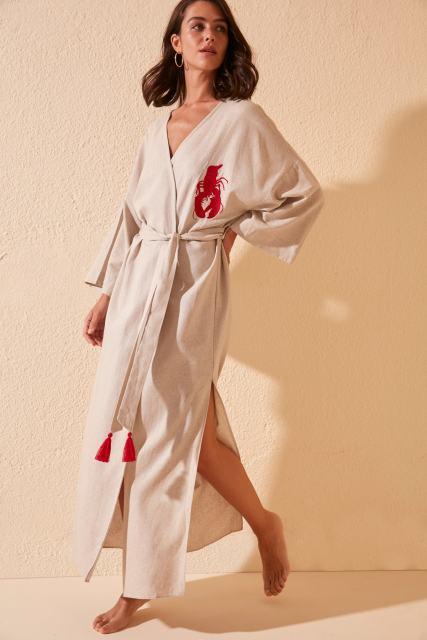 Bella Fancy Dresses US Western Wear Embroidered Linen Kimono & Kaftan TBESS20KM0051