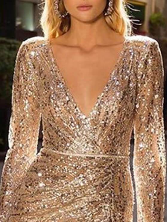 Bella Fancy Dresses US Western Wear Fashion Glitter Slit Long Sleeve Sequin Dress