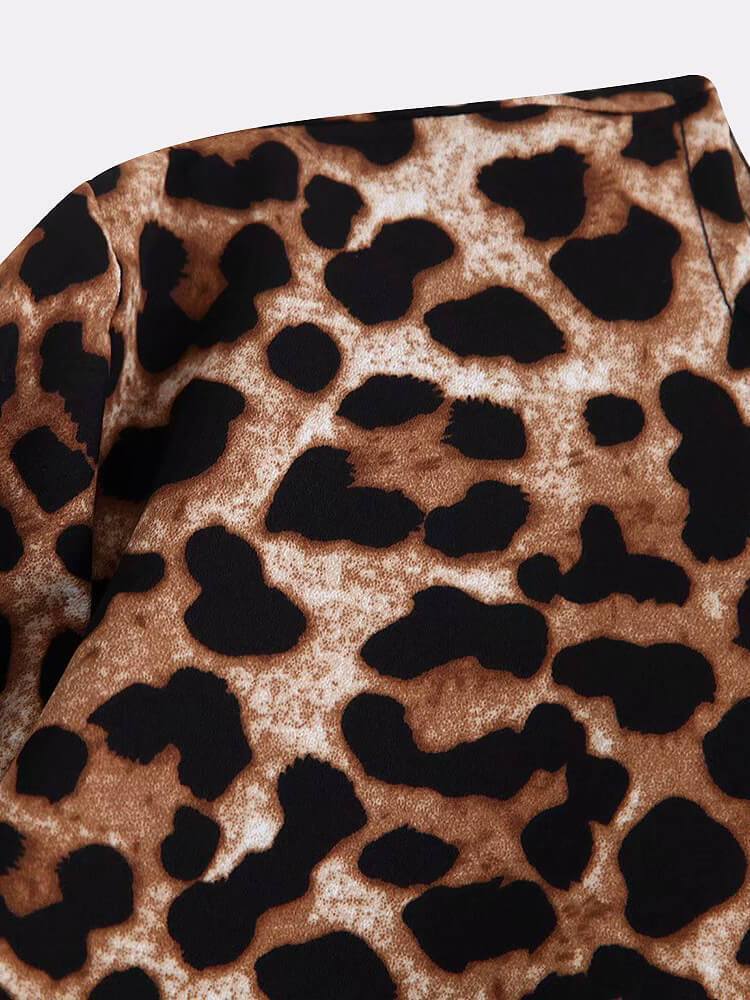 Bella Fancy Dresses US Western Wear Fashion Leopard Printed Long Sleeve Midi Dress