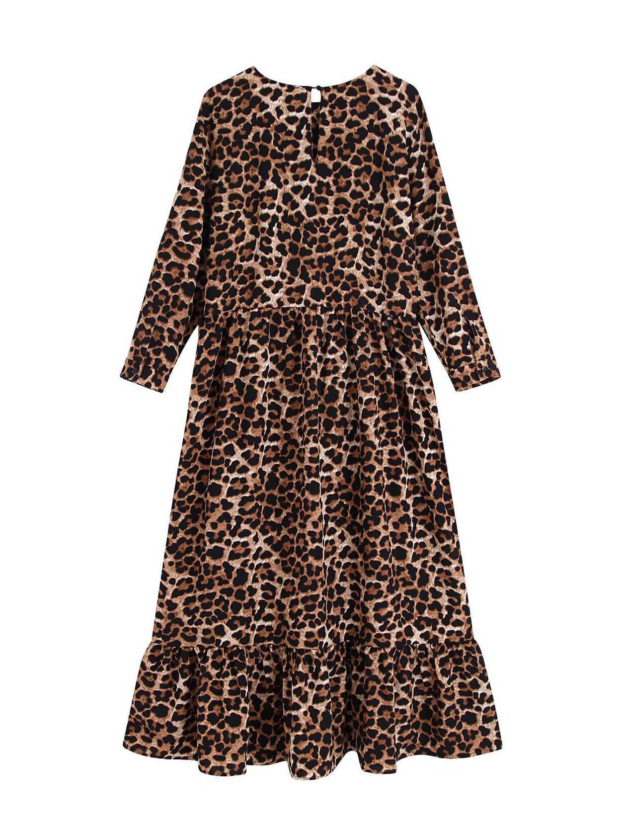 Bella Fancy Dresses US Western Wear Fashion Leopard Printed Long Sleeve Midi Dress