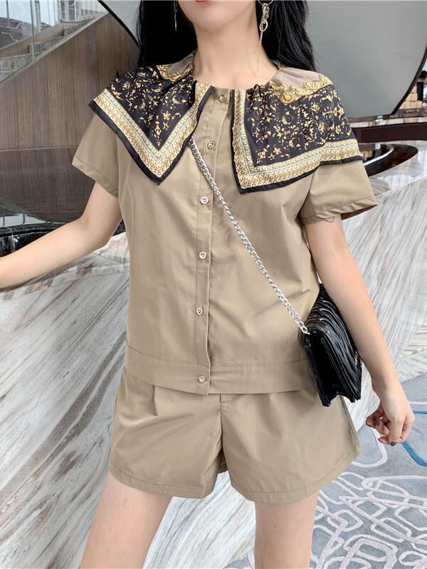 Bella Fancy Dresses US Western Wear Fashion Scarves Patchwork Short Sleeve Blouse With Shorts