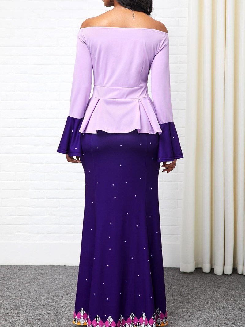 Bella Fancy Dresses US Western Wear Flare Sleeve Contrast Color Fishtail Hem Plus Size Evening Dress