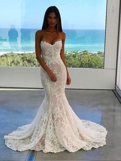 Bella Fancy Dresses US Western Wear Floor Length White Lace Strapless Prom Dresses