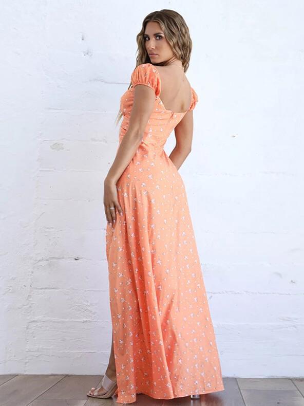 Bella Fancy Dresses US Western Wear Floral Short Sleeve Split Maxi Dress
