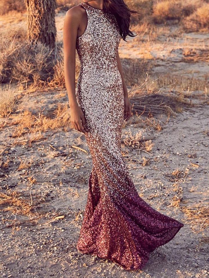 Bella Fancy Dresses US Western Wear Graduated Color Sequin Maxi Dress For Occasion