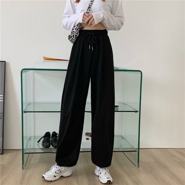 Cheap Streetwear Black Pants Women Korean Style Elastic Waist Sweatpants  Baggy Pants Summer Autumn Hip Hop Harajuku Trousers