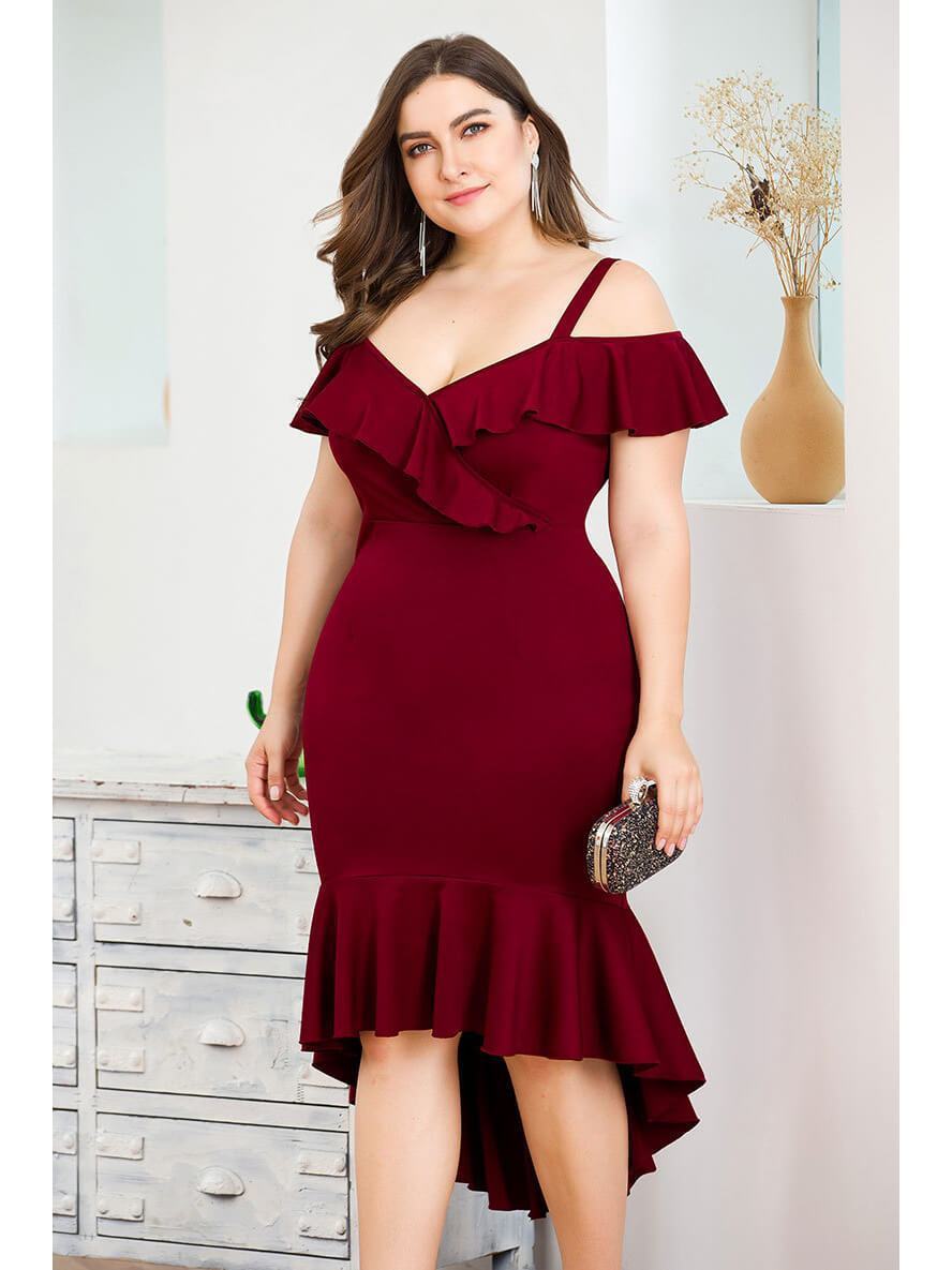 Bella Fancy Dresses US Western Wear High Low Design Ruffles Detail Plus Size Dress