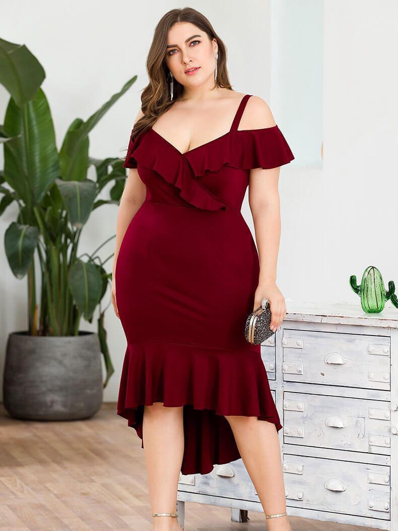 Bella Fancy Dresses US Western Wear High Low Design Ruffles Detail Plus Size Dress