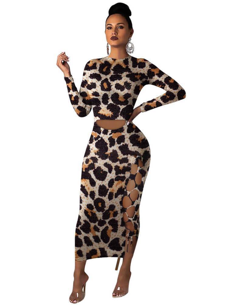 Bella Fancy Dresses US Western Wear Hollow Out Leopard Fitted Cheap Maxi Dresses