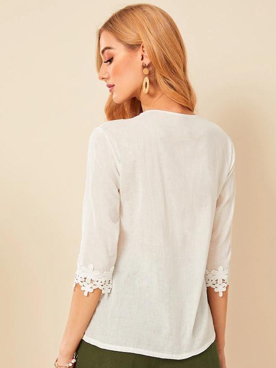 Bella Fancy Dresses US Western Wear Hollow Out Petals Half Sleeve White T-shirt