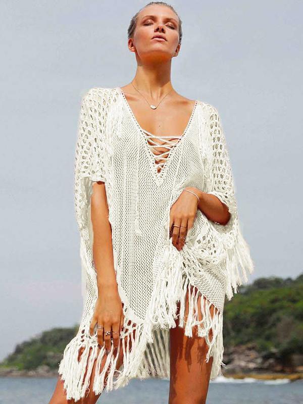 Bella Fancy Dresses US Western Wear Hollow Out White Short Sleeve Dress For Beach