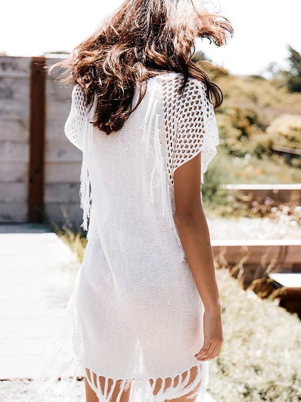 Bella Fancy Dresses US Western Wear Hollow Out White Short Sleeve Dress For Beach