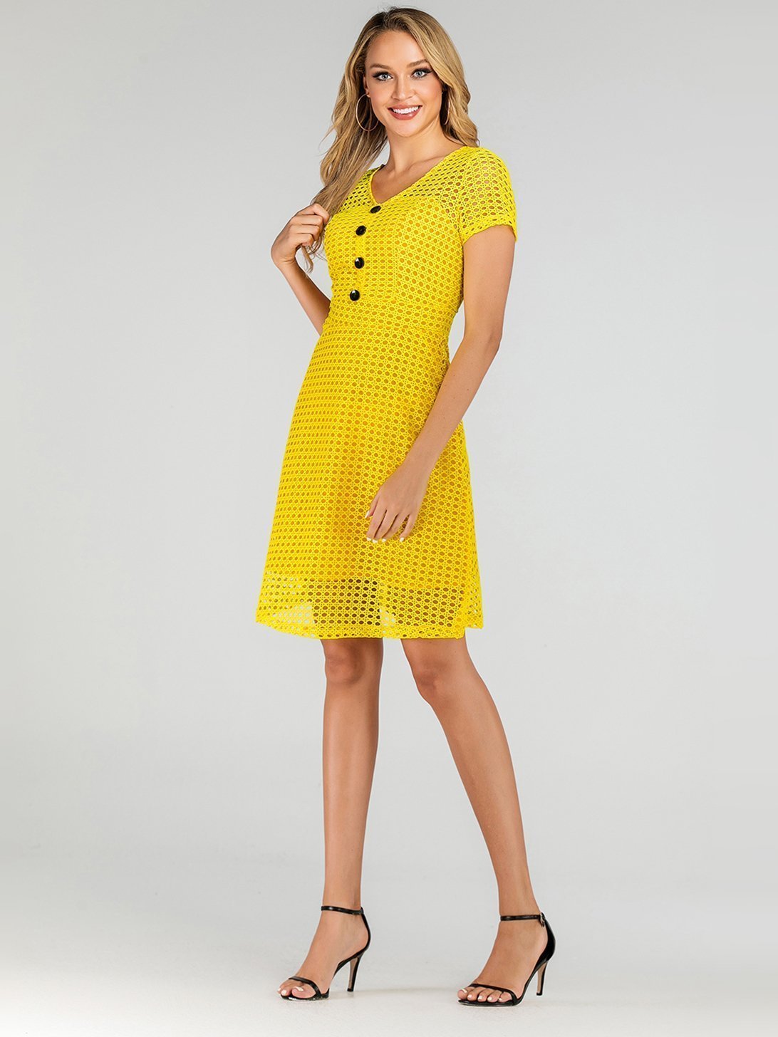 Bella Fancy Dresses US Western Wear Hot Sale Hollow Out Short Sleeve Yellow Dress