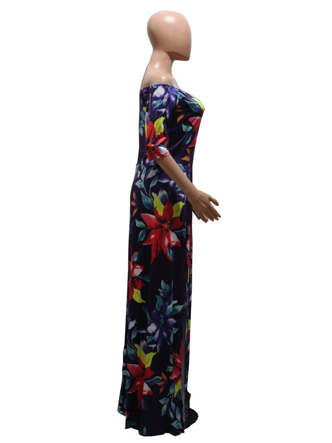 Bella Fancy Dresses US Western Wear Off Shoulder Short Sleeve Slit Printed Maxi Dresses