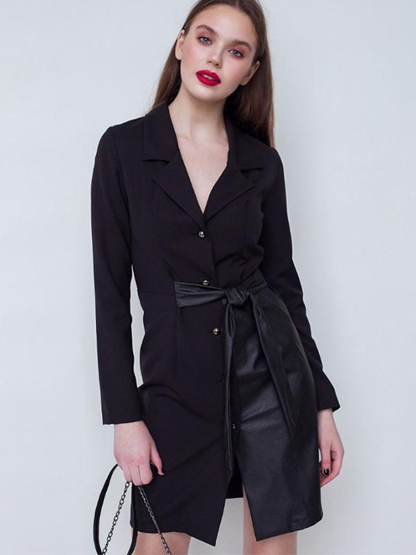 Bella Fancy Dresses US Western Wear Pu Patchwork Black Long Sleeve Blazer Dress