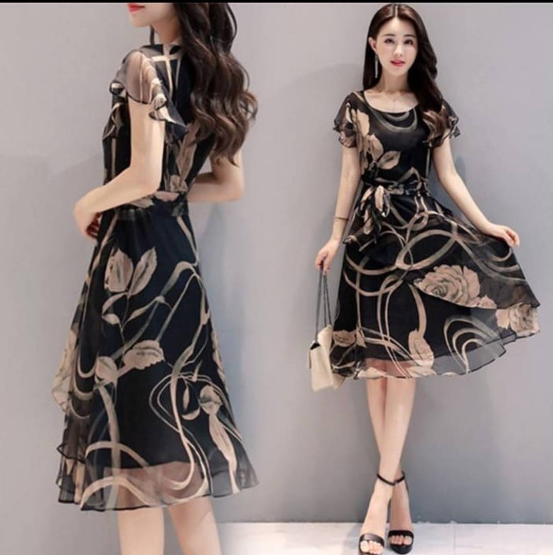 Bella Fancy Dresses US Western Wear RAABTA BLACK BROWN FLOWER PRINT SHORT DRESS