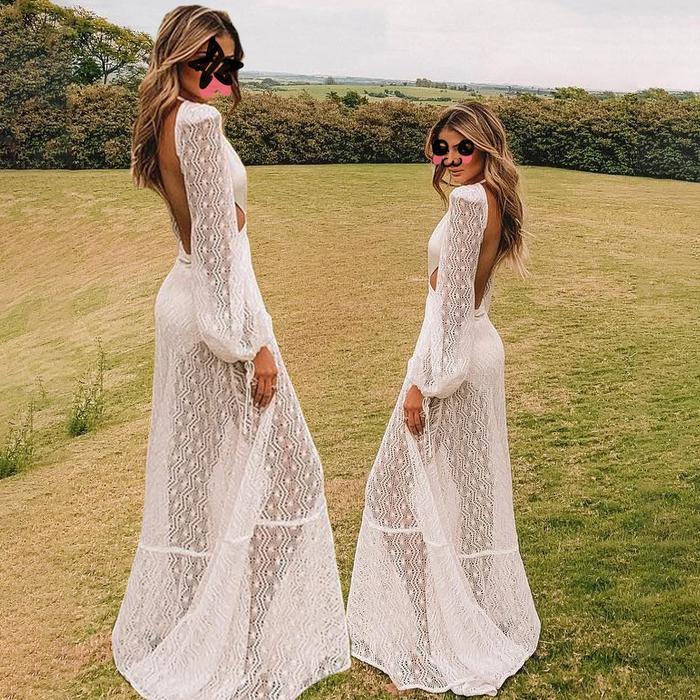 Bella Fancy Dresses US Western Wear See Through Gauze Long Sleeve Maxi Dress