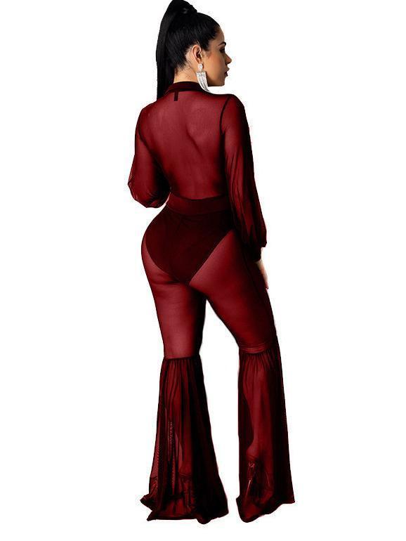 Bella Fancy Dresses US Western Wear Sexy See Through Flared Jumpsuit
