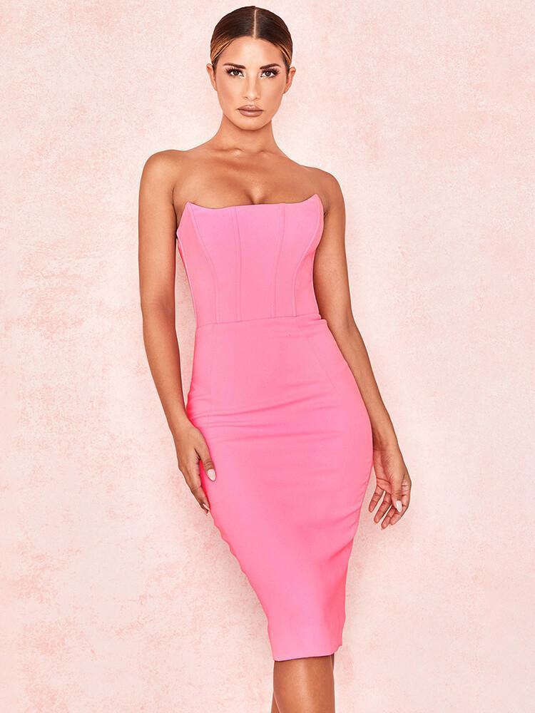 Bella Fancy Dresses US Western Wear Simple Design Knee Length Pink Strapless Dress