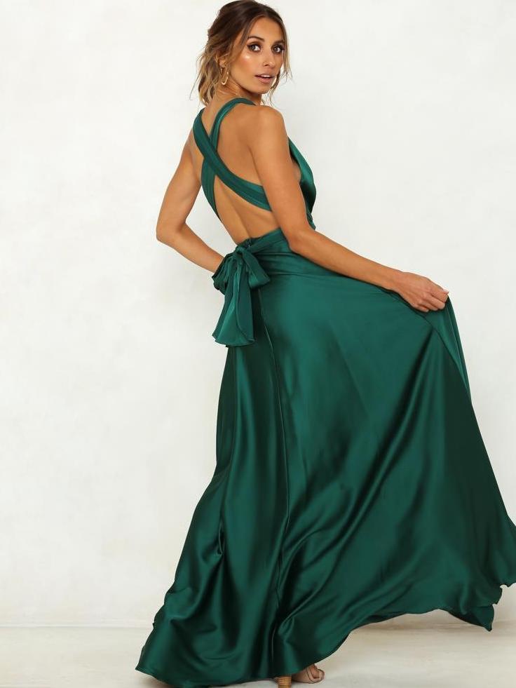 Bella Fancy Dresses US Western Wear Solid V Neck Sleeveless Backless Prom Dress