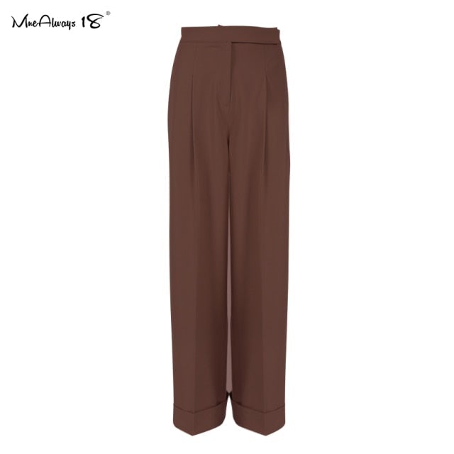 Casual Pants Women Ankle-length Trouser Office Lady Solid Pleated
