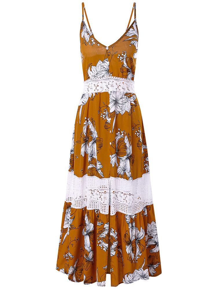 Bella Fancy Dresses US Western Wear Summer Patchwork V Neck Flower Maxi Dress