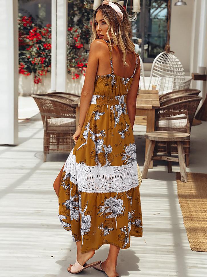 Bella Fancy Dresses US Western Wear Summer Patchwork V Neck Flower Maxi Dress