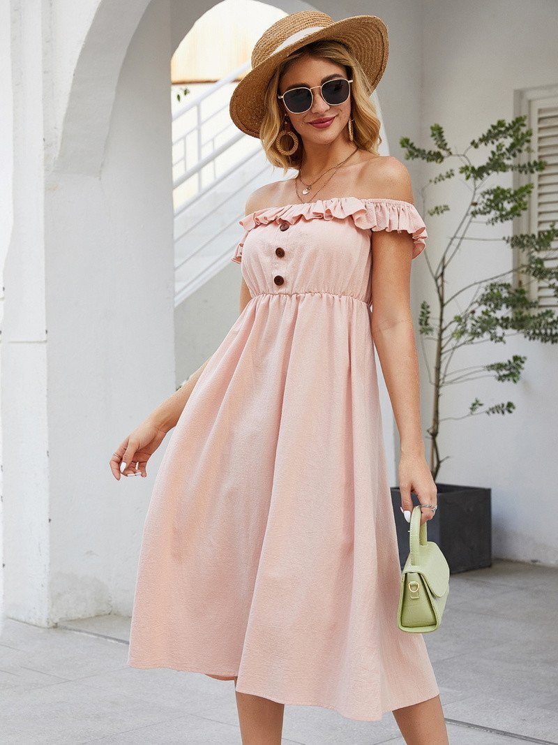 Bella Fancy Dresses US Western Wear Summer Pink Short Sleeve Off The Shoulder Dress