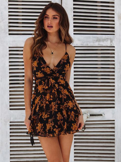 Bella Fancy Dresses US Western Wear Summer V Neck Flower Printing Slip Dress