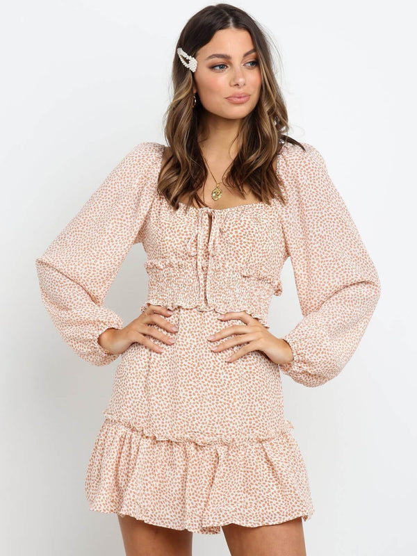 Bella Fancy Dresses US Western Wear Sweat Floral Ruffled Long Sleeve Mini Dress