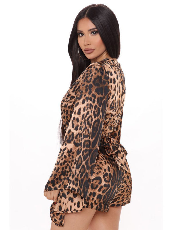 Bella Fancy Dresses US Western Wear V Neck Leopard Long Sleeve Romper