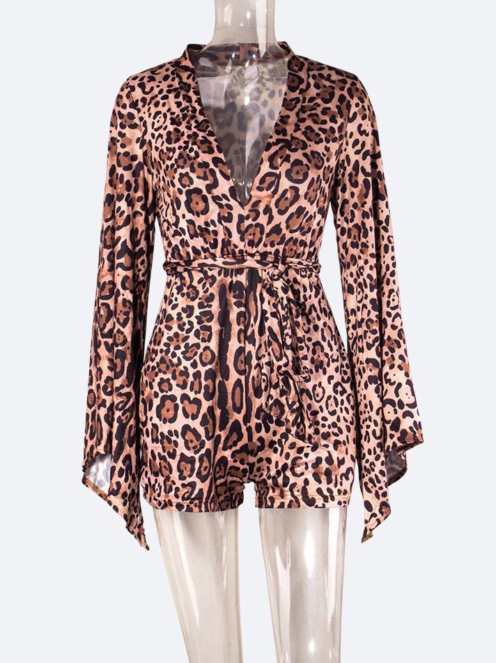 Bella Fancy Dresses US Western Wear V Neck Leopard Long Sleeve Romper