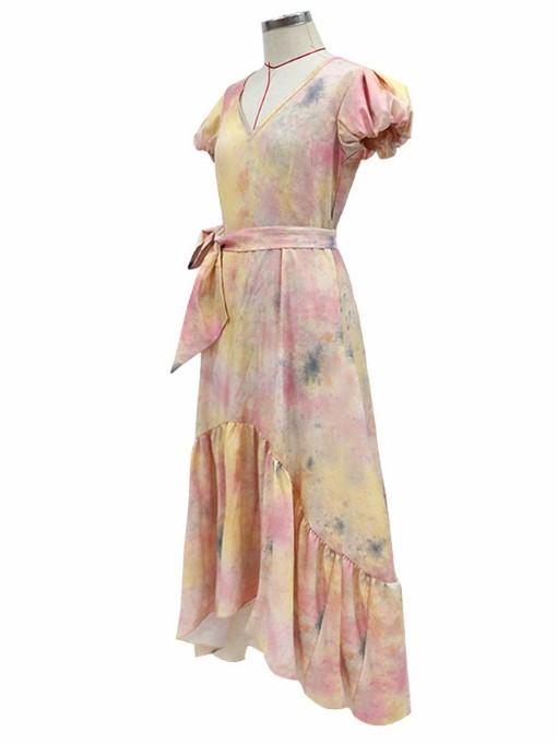 Bella Fancy Dresses US Western Wear V Neck Puff Sleeve Printed Party Maxi Dresses