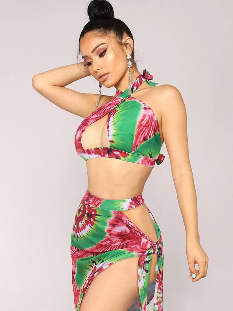 Bella Fancy Dresses US Western Wear Vacation Leaf Printed Hollow Out Two Pieces Swimsuit